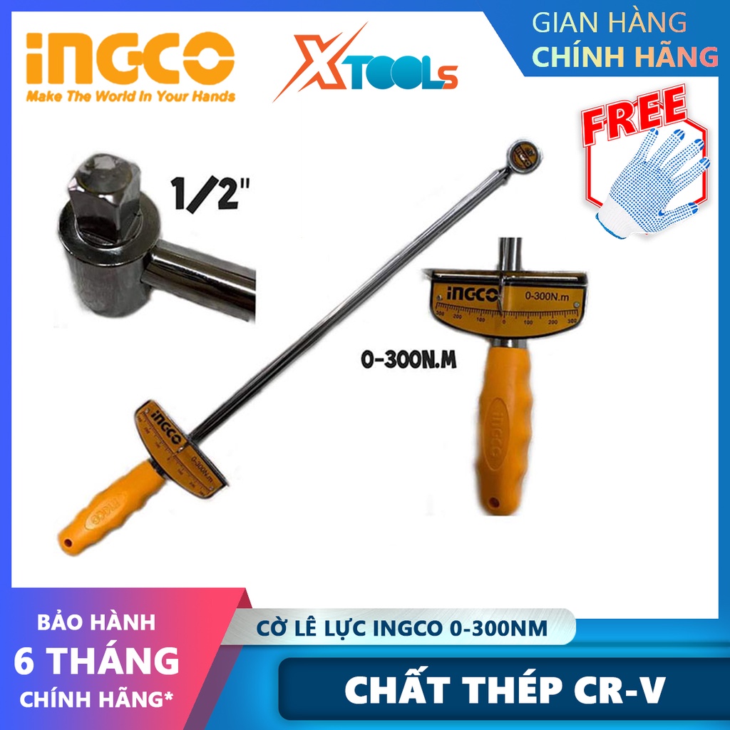 Cờ lê lực INGCO HPTW300N1 cần siết lực Chất liệu CRV, Dải lực 0-300Nm, đầu vuông 1/2 inch vặn mở đai ốc vít [CHÍNH HÃNG]