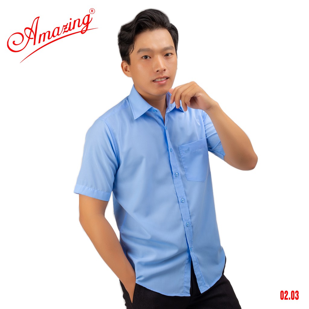 Áo somi nam màu trơn tay ngắn Amazing, vạt bầu, chất vải mềm mại, nhẹ nhàng, thời trang trung niên cao cấp