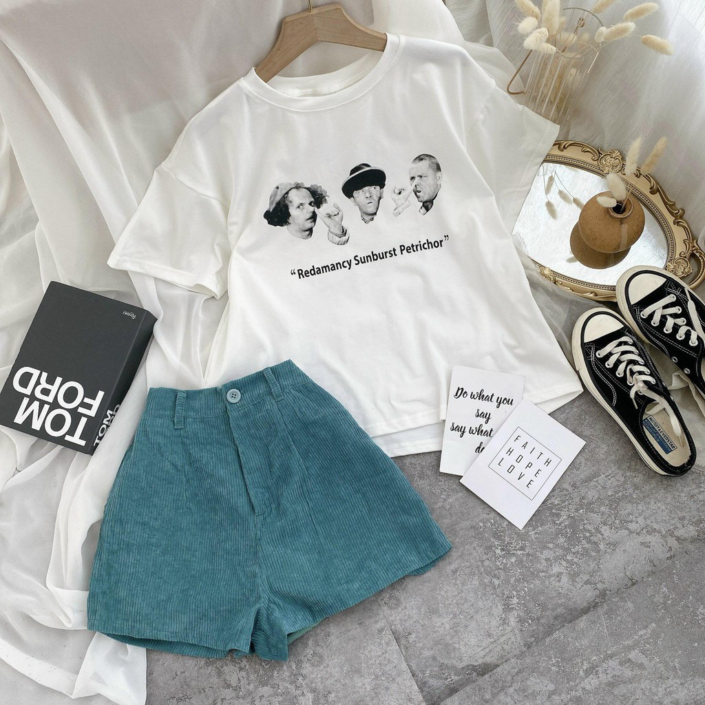 SET PULL TRẮNG HÌNH + QUẦN SHORT NHUNG XANH | BigBuy360 - bigbuy360.vn