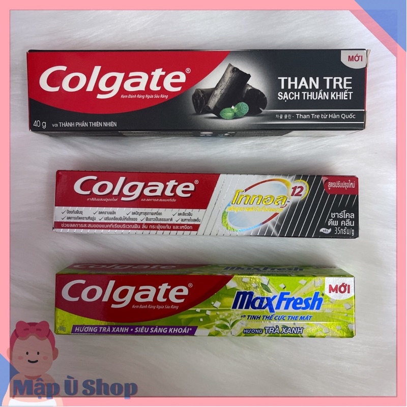 Kem đánh răng Colgate than tre Bamboo Charcoal - MaxFresh Trà xanh tuýp nhỏ 35g - 40g - 90g