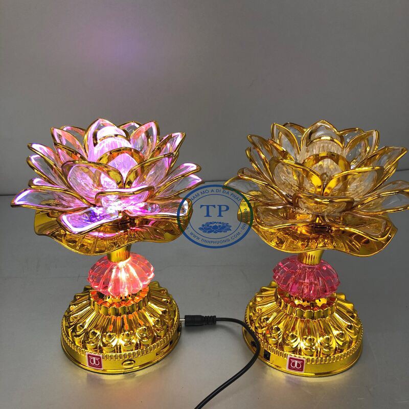 COMBO 2 CHIẾC ĐÈN THỜ ĐIỆN HOA SEN , BÓNG LED ĐỖI MẦU, CÓ ĐÀI NIỆM PHẬT MẶC ĐỊNH TM121277