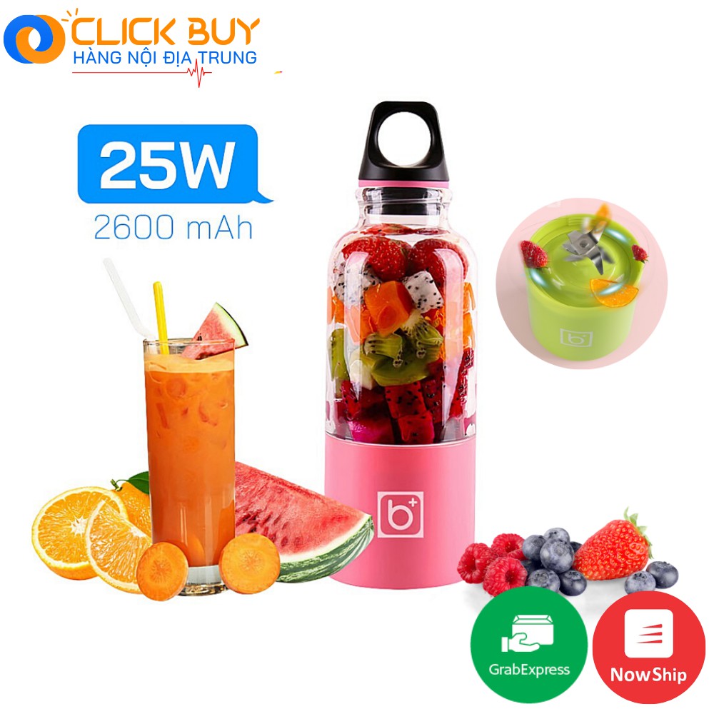 Máy Xay Sinh Tố Cầm Tay 4 LƯỠI Bingo Juicer Cup 500ML, Sạc Pin 25W - BẢO HÀNH 12 THÁNG