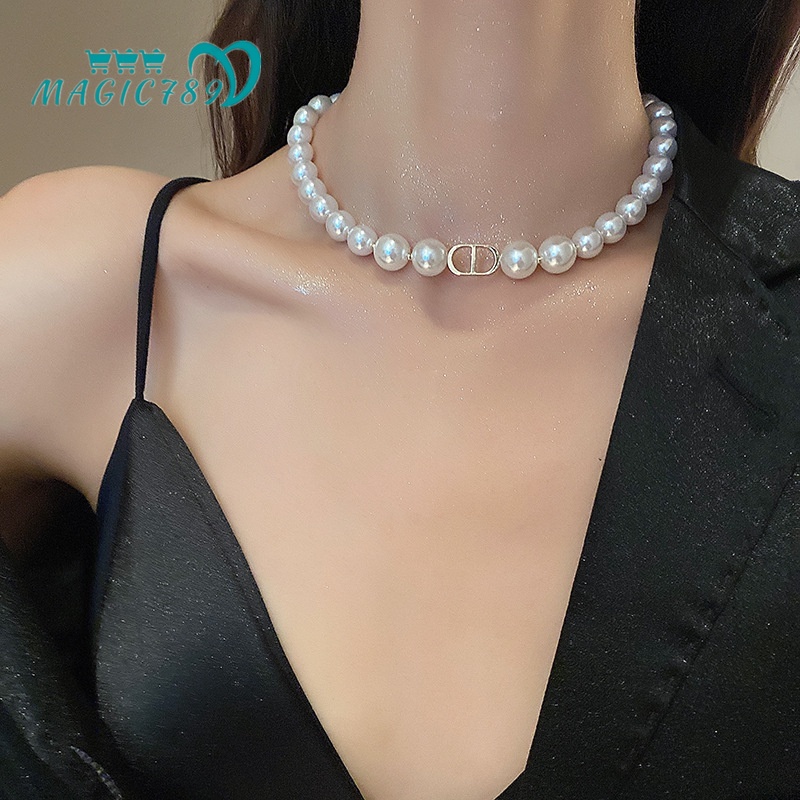 Vòng Cổ Choker Mạ Vàng 14K Đính Hạt Ngọc Trai Phong Cách Cổ Điển Magic789 Cho Nữ