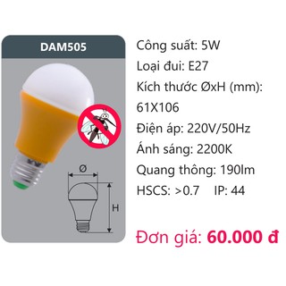 Bóng led đuổi muỗi 5W- DUHAL- DAM505