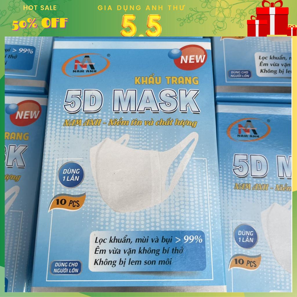 Hộp 10 cái khẩu trang y tế kháng khuẩn 3 lớp Famapro 5D Mask dây vải