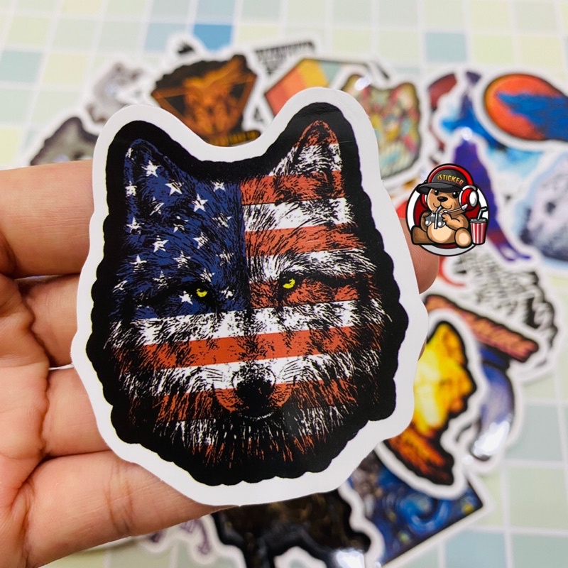Sticker chó sói Art Wolf hình dán siêu chất, cá tính chống thấm nước dán mũ bảo hiểm, vali, laptop, điện thoại..