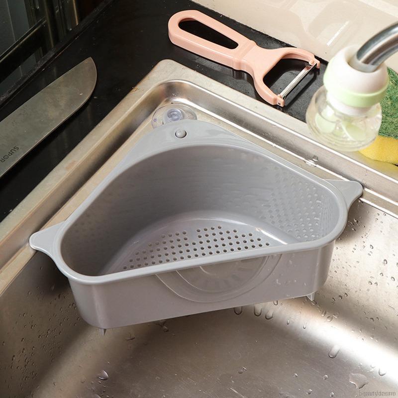 Kệ tam giác có giác hút gắn góc bồn rửa chén tiện dụng cho nhà bếp