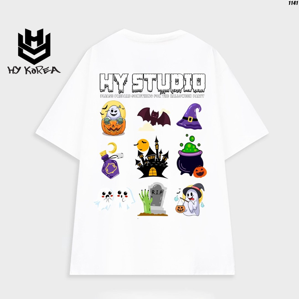 Áo Thun Unisex Tay Lỡ Form Rộng Halowen 1141 Cotton 100 HY STUDIO