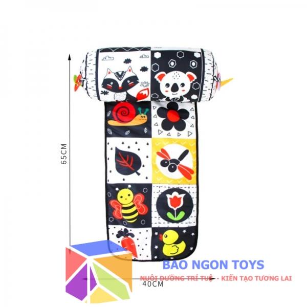 ĐỒ CHƠI THẢM VẬN ĐỘNG TRẮNG ĐEN KÍCH THÍCH THỊ GIÁC KÈM GỐI BÔNG MỀM CHO BÉ SƠ SINH TẬP TRƯỜN, BÒ – BAO NGON TOYS – DV67