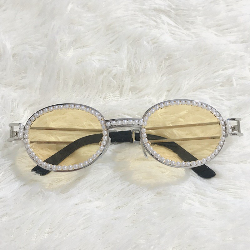 Kính Mát Gọng Tròn Đính Đá Phong Cách Retro 2019 Thời Trang