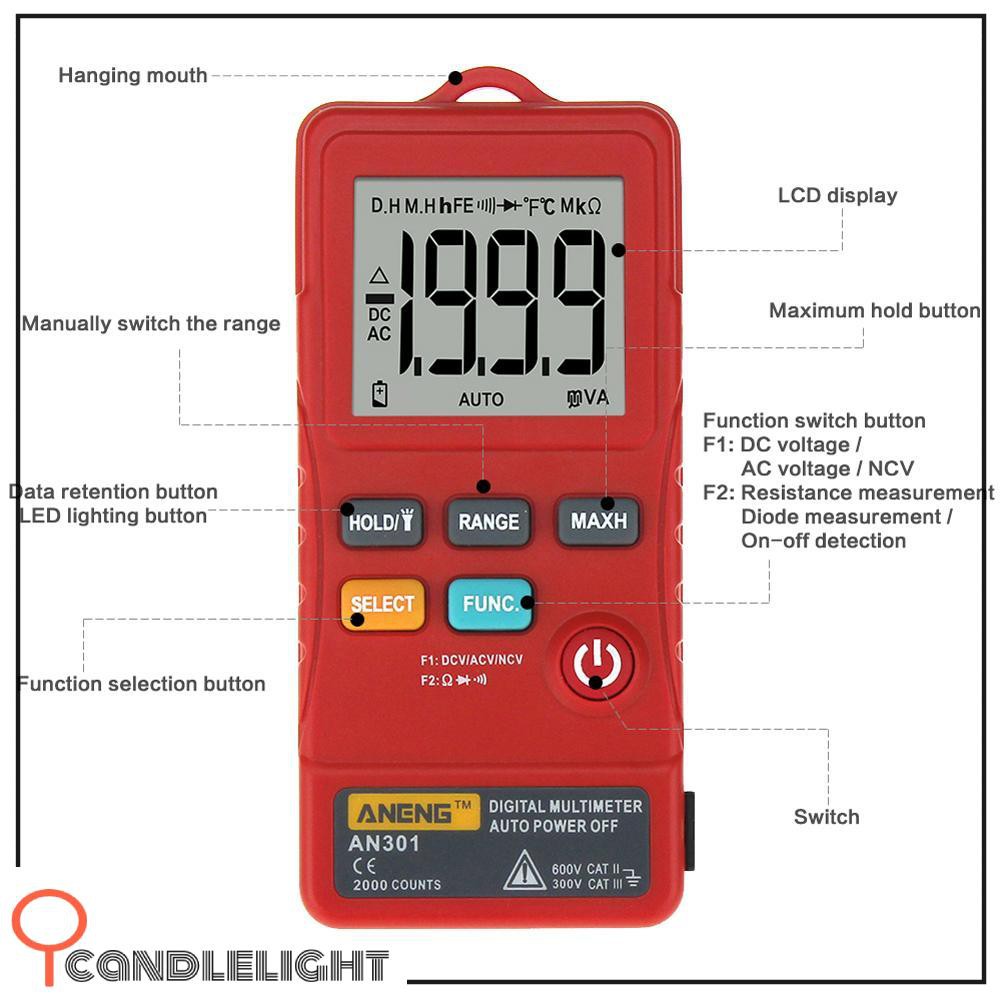 Đồng Hồ Đo Vạn Năng Kỹ Thuật Số Ac Dc Có Đèn Led An301