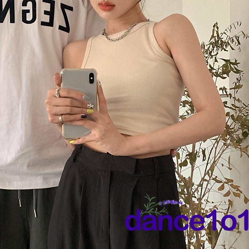 Áo Ba Lỗ Ngắn Cổ Tròn Màu Trơn Dành Cho Nữ Nhảy 1O1-Áo Cổ Tròn