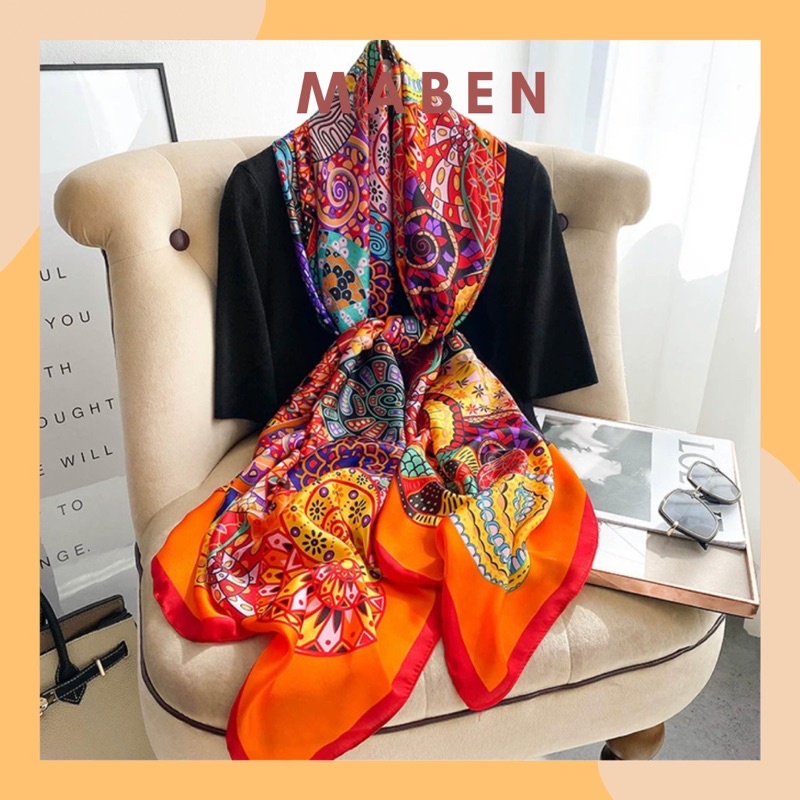 Khăn choàng cổ lụa màu cam cao cấp size 90x180cm