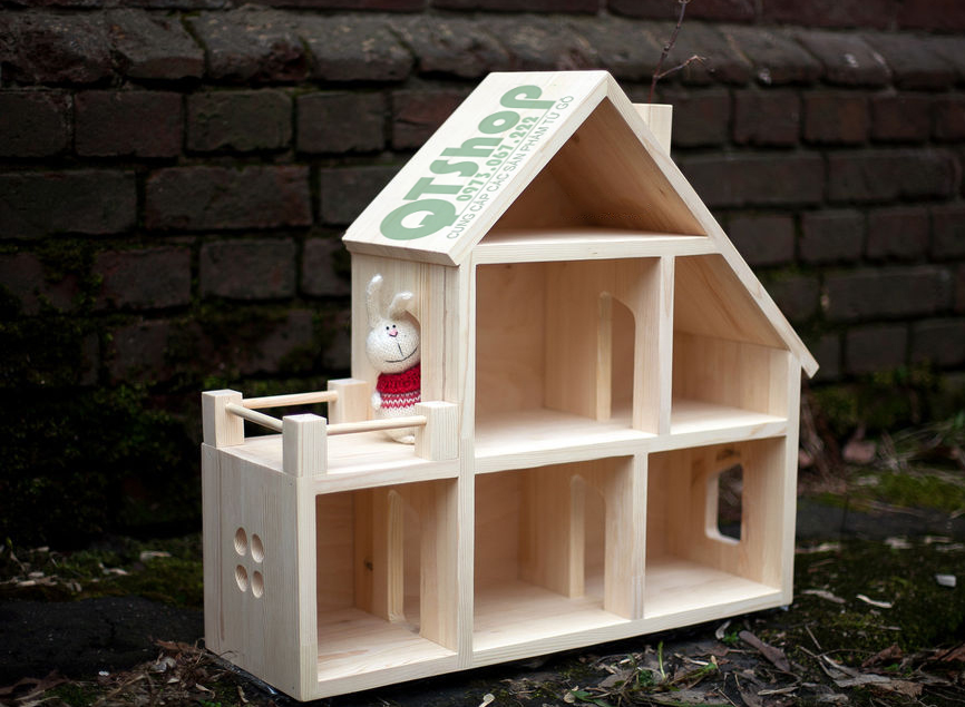 Kệ đồ chơi hình ngôi nhà, gỗ thông, QTSHOP - NỘI THẤT NHẬT HÀN