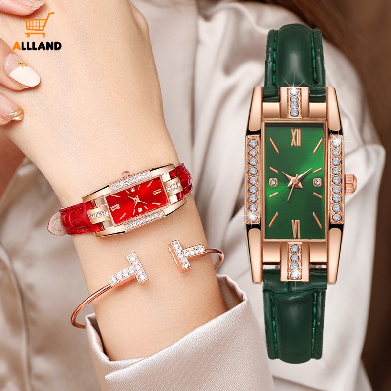 Đồng Hồ Đeo Tay Mặt Vuông Đính Đá Lấp Lánh Chống Thấm Nước Thời Trang Cho Nữ