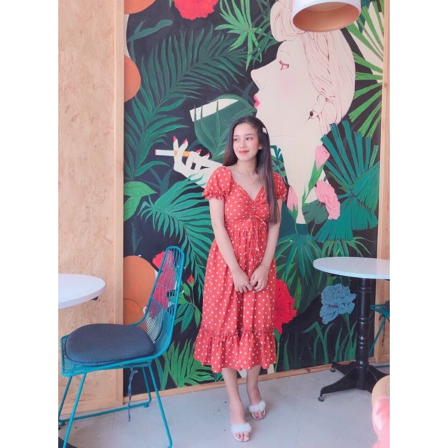 Đầm tay phồng dây rút (hình thật+video)