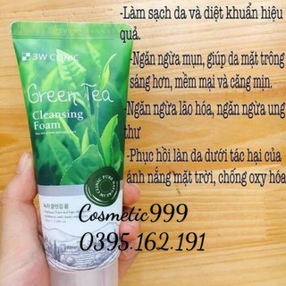 Auth 100% Sữa Rửa Mặt Chiết Xuất Từ Trà Xanh,gạo3W Clinic Green Tea Foam Cleansing-cosmetic999