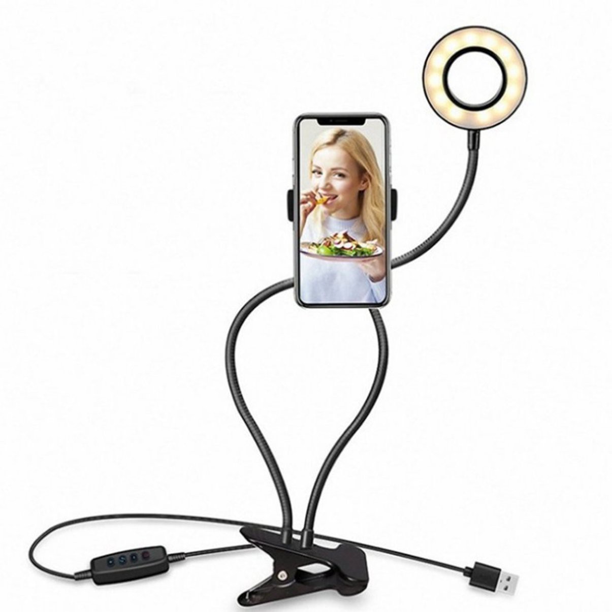 Selfie LED Camera Ring Flash Fill Light Stand fill light bracket rotating clip mobile phone live support 3-speed adjustment