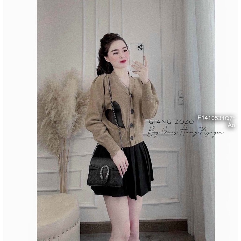 Áo len cardigan cổ tim gài nút ngực phối hình trái tim tay dài hàng QC