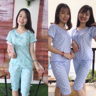 Đổ bộ mặc nhà , 2 màu xanh hoa xanh bi