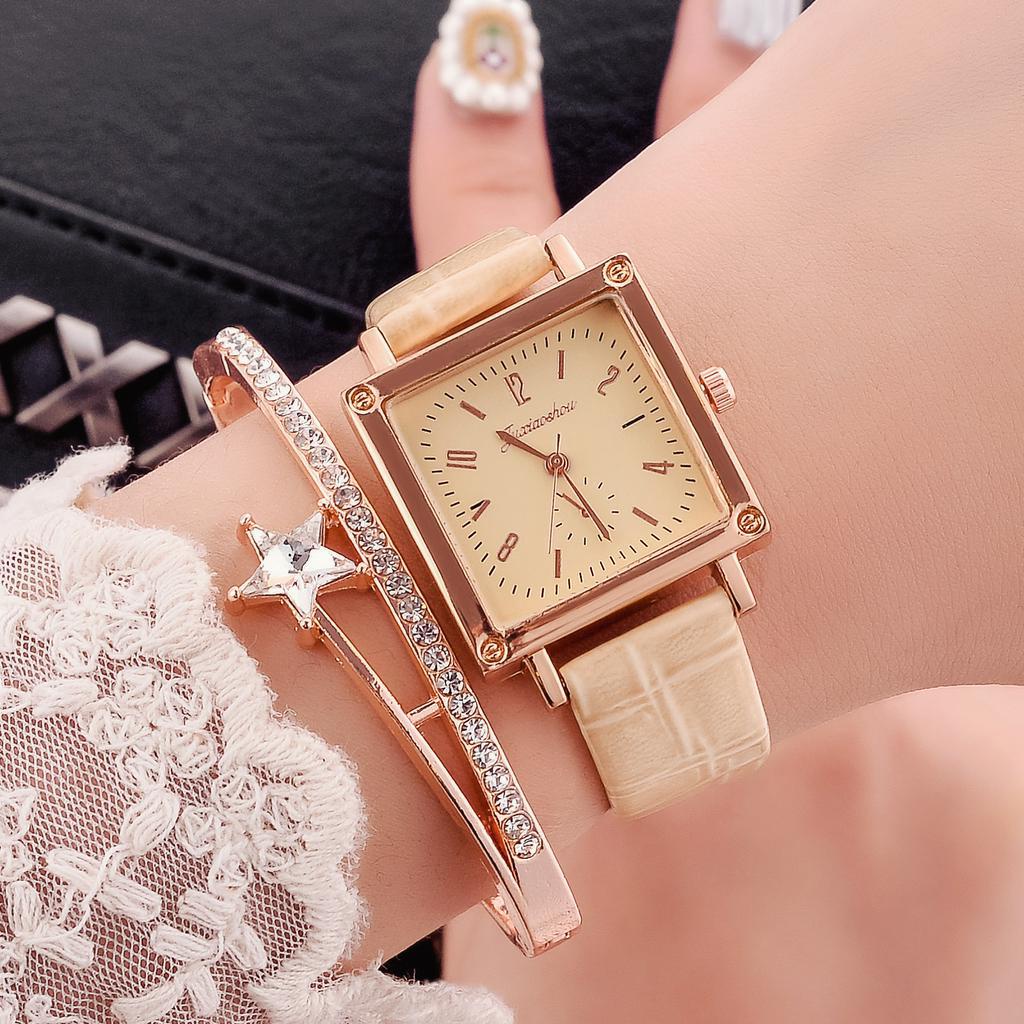 Đồng Hồ Quartz Mặt Vuông Với Dây Đeo Da Dành Cho Nữ