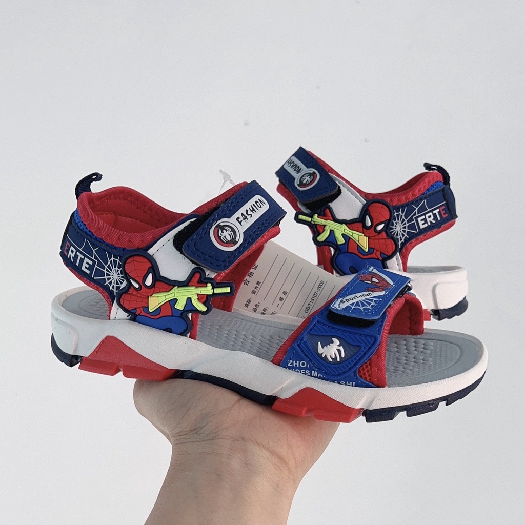sandal bé trai - dép quai hậu bé trai đi học size đại siêu nhân nhện có quai dán chống trượt size đại 6103 ( ảnh thật)