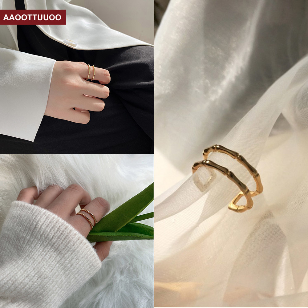 Nhẫn hở thiết kế hình thân cây tre thời trang