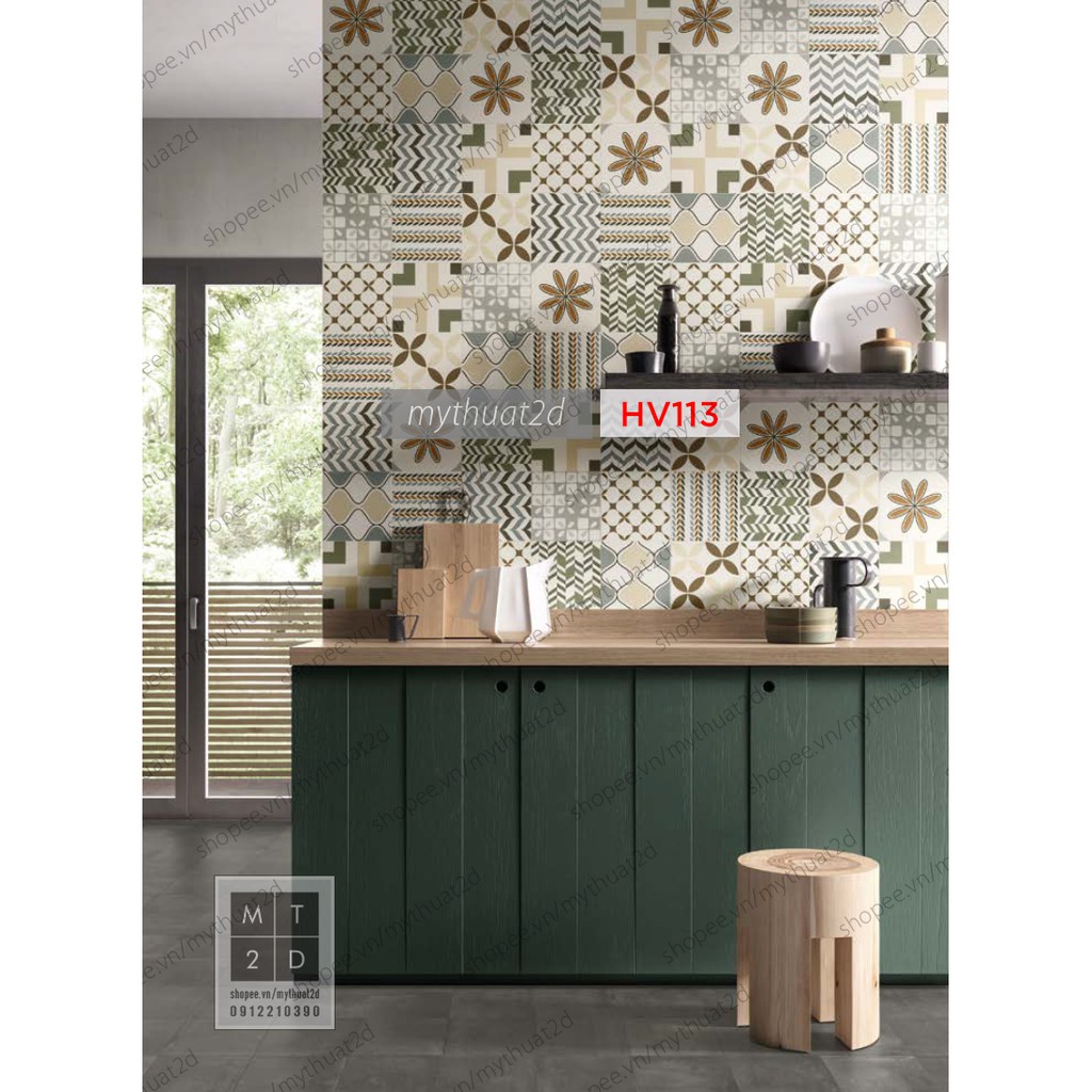 Sét 40 ô Decal gạch bông_WINTER GARDEN_kt 20x20/ô_HV113