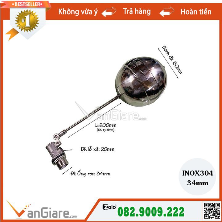 Van phao cơ Inox 304 34 Đài Loan (Tốt)