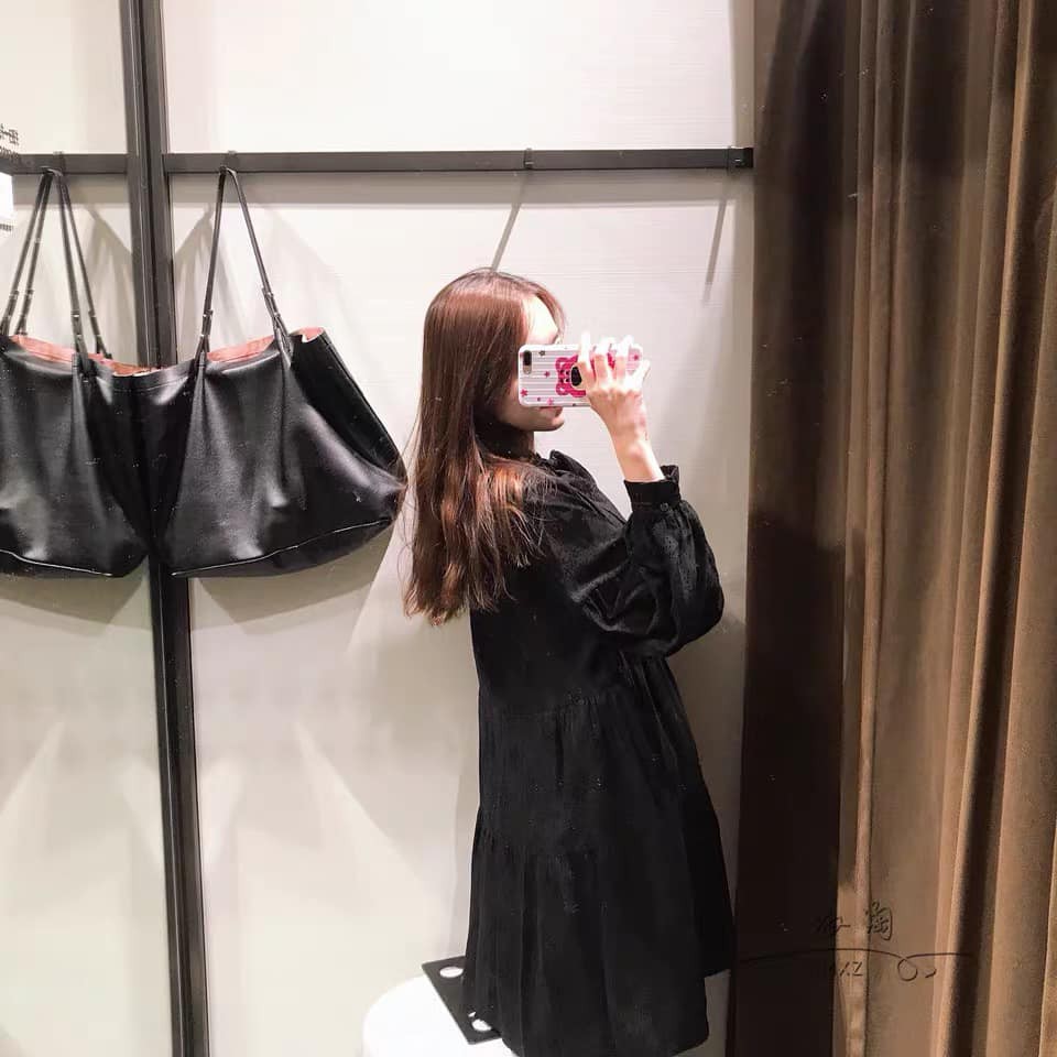 Đầm thu zara nơ cổ