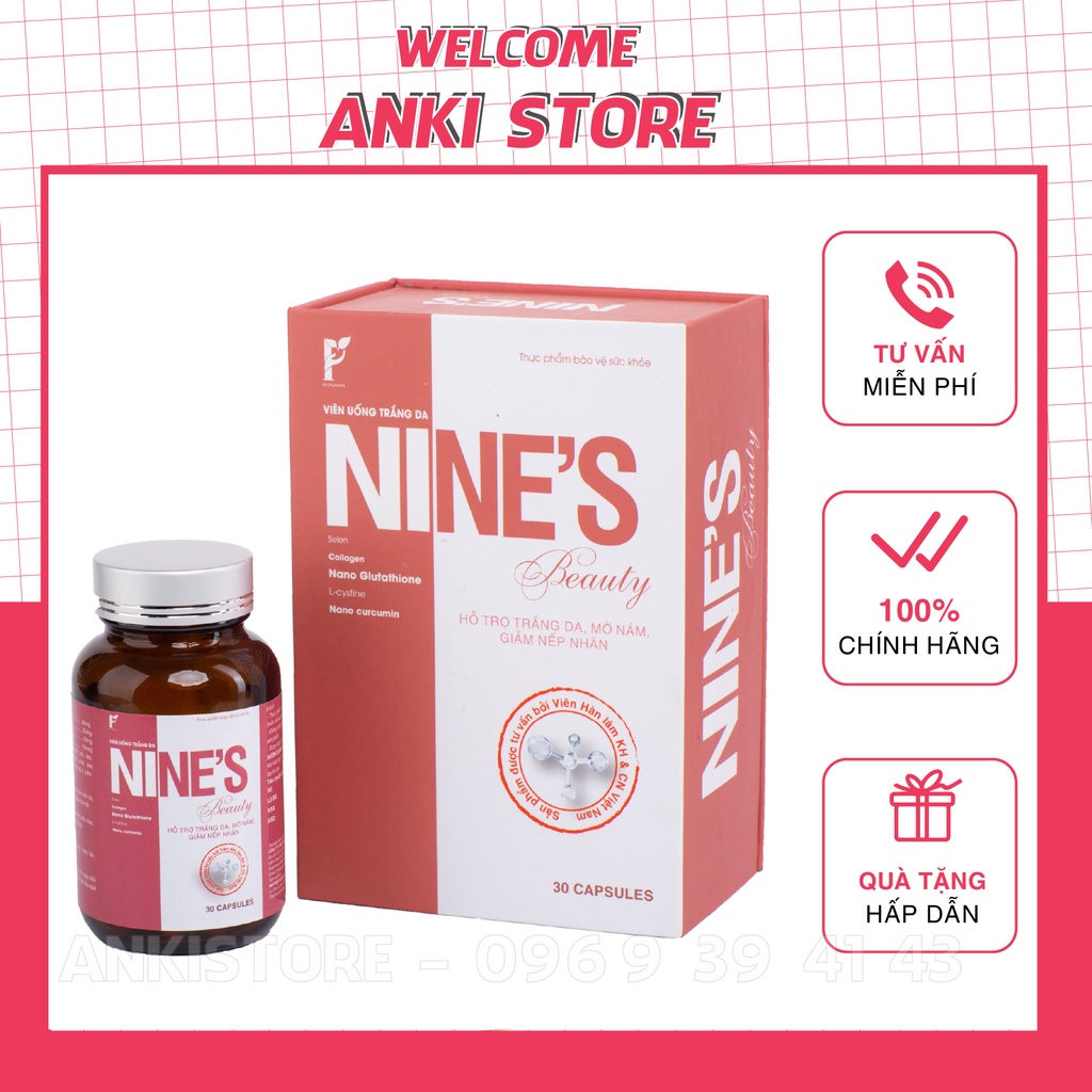 Viên uống trắng da Glutathione hỗ trợ đẹp da Nines Beauty