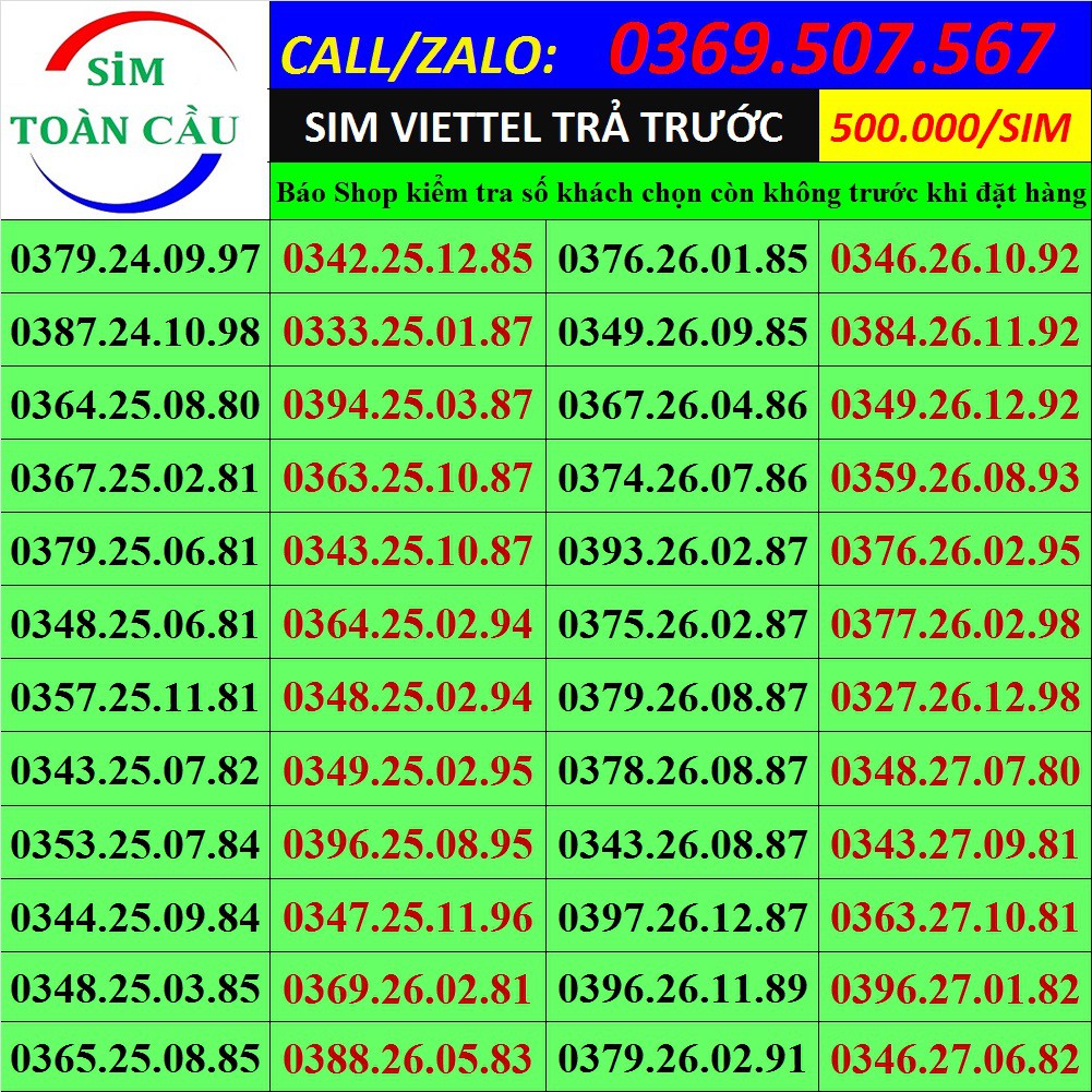 Sim số đẹp Viettel đồng giá 500.000 sim ngày tháng năm sinh