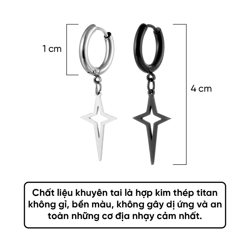 Khuyên Tai Bông Tai Nam Nữ Hình Ngôi Sao 4 Cánh Thép Titan Không Gỉ H07