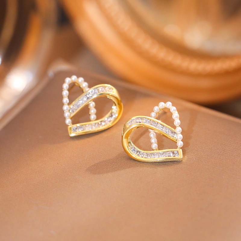 Bông tai mạ vàng 18K JIUDUOLAN đính ngọc trai hình trái tim sang trọng phong cách Hàn Quốc