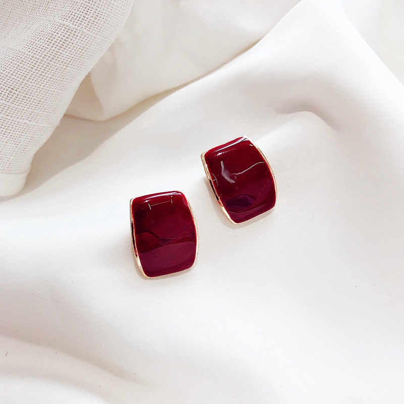 Burgundy Bông Tai Hình Vuông Phong Cách vintage Thanh Lịch Cho Nữ