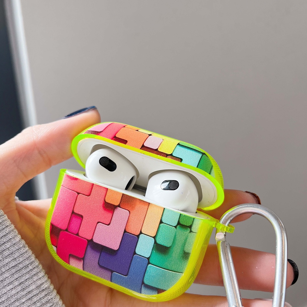 Vỏ bảo vệ hộp sạc tai nghe không dây trong suốt họa tiết trò chơi xếp hình thích hợp cho Apple Airpods Pro 2 1 3