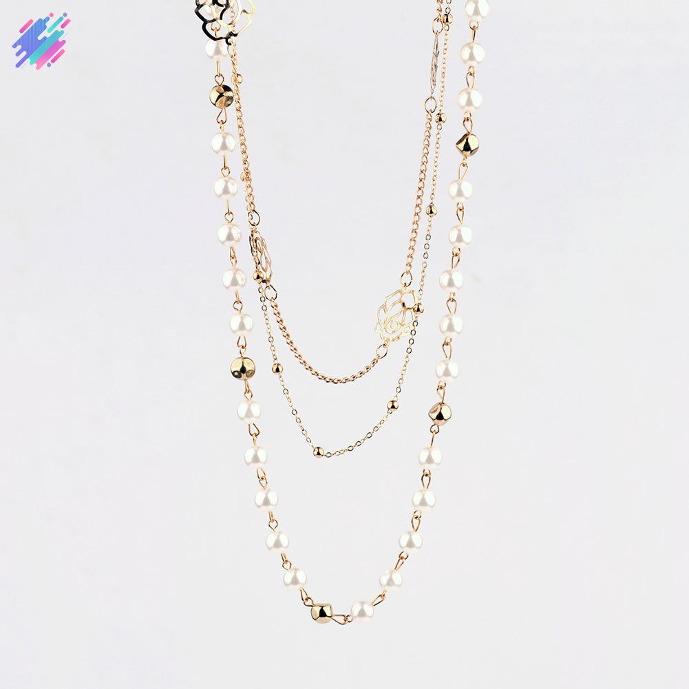 Dây chuyền dài nhiều tầng đính ngọc trai thời trang cho nữ