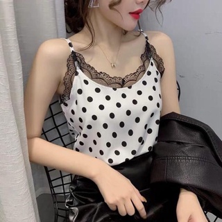 Áo 2 dây chấm bi viền ren