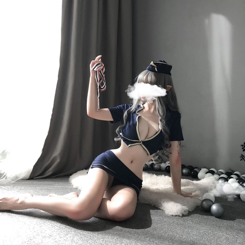 Bộ cosplay tiếp viên sexy nóng bỏng bản cao cấp chất vải cotton mềm - CP52