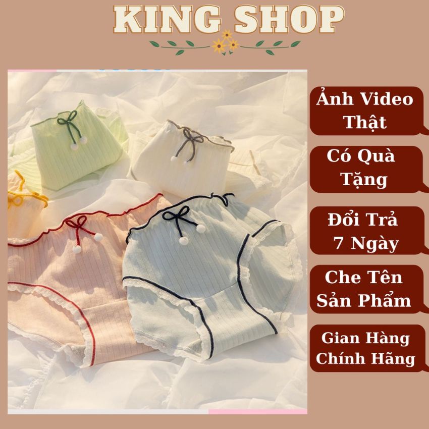 Quần lót nữ, quần lót ren cotton kháng khuẩn khử mùi viền ren đính nơ cute dễ thương - L399