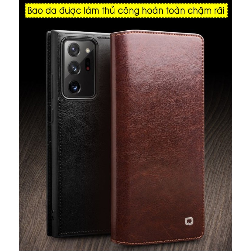 Bao da Samsung Note 20 Ultra 5G Qlino Wallet da bò thật - Hàng Chính Hãng