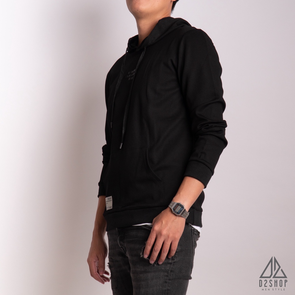 Áo hoodie nam D2shop màu trắng, in chữ