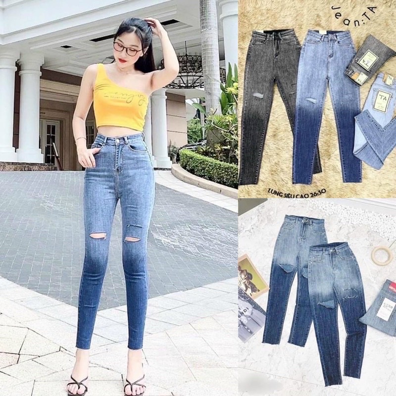 Quần bò ôm loang đen + xanh