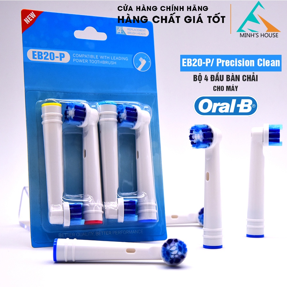 Oral-B  EB20-P New 𝗣𝗿𝗲𝗰𝗶𝘀𝗶𝗼𝗻 𝗖𝗹𝗲𝗮𝗻, set bộ 4 Đầu Bàn Chải đánh răng điện thay thế Minh House