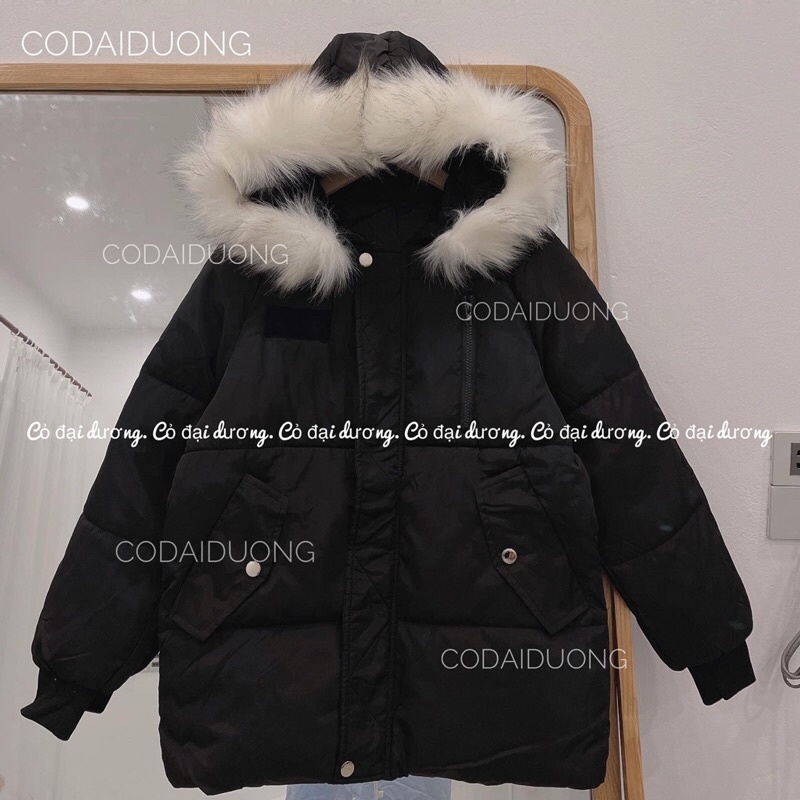 áo phao lông trắng túi cúc chéo dáng ngắn | BigBuy360 - bigbuy360.vn