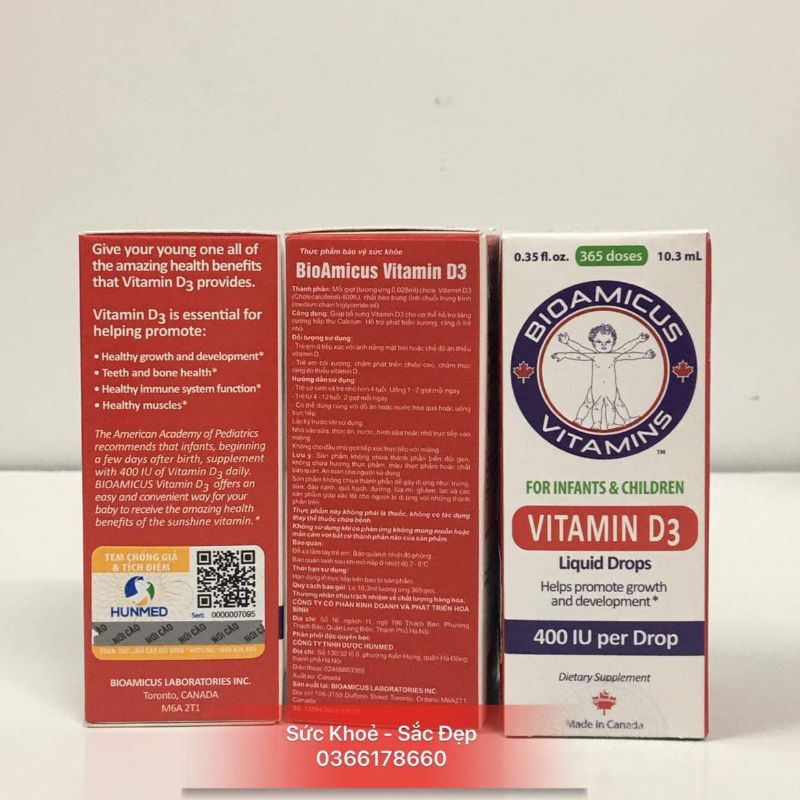 Bioamicus Vitamin D3 - Bổ Sung Vitamin D3 Giúp Phát Triển Xương, Răng Ở Trẻ - Canada