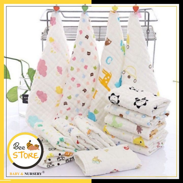 Set 5 Khăn Sữa Xô Cho Bé Kèm Túi Zip, Set 5 Khăn Mặt Hình Thú Kiluta