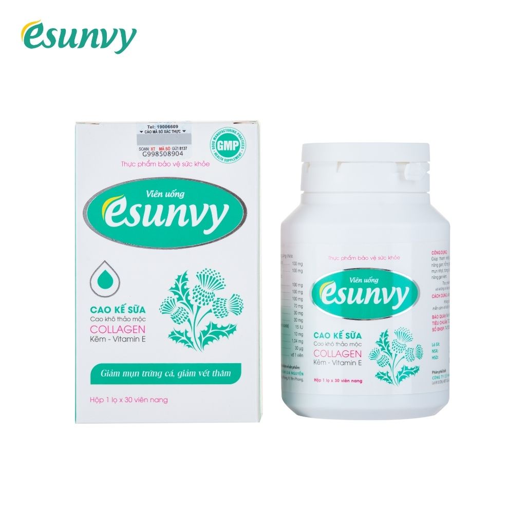 Viên Uống Esunvy Giúp Thanh Nhiệt Giải Độc, Giảm Mụn Trứng Cá, Hạn Chế Vết Thâm Hộp 30 Viên