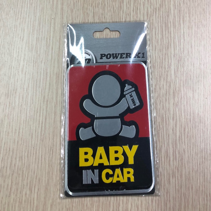 Decal  tem dán baby in the car dán đuôi xe ô tô, chất liệu hợp kim nhôm