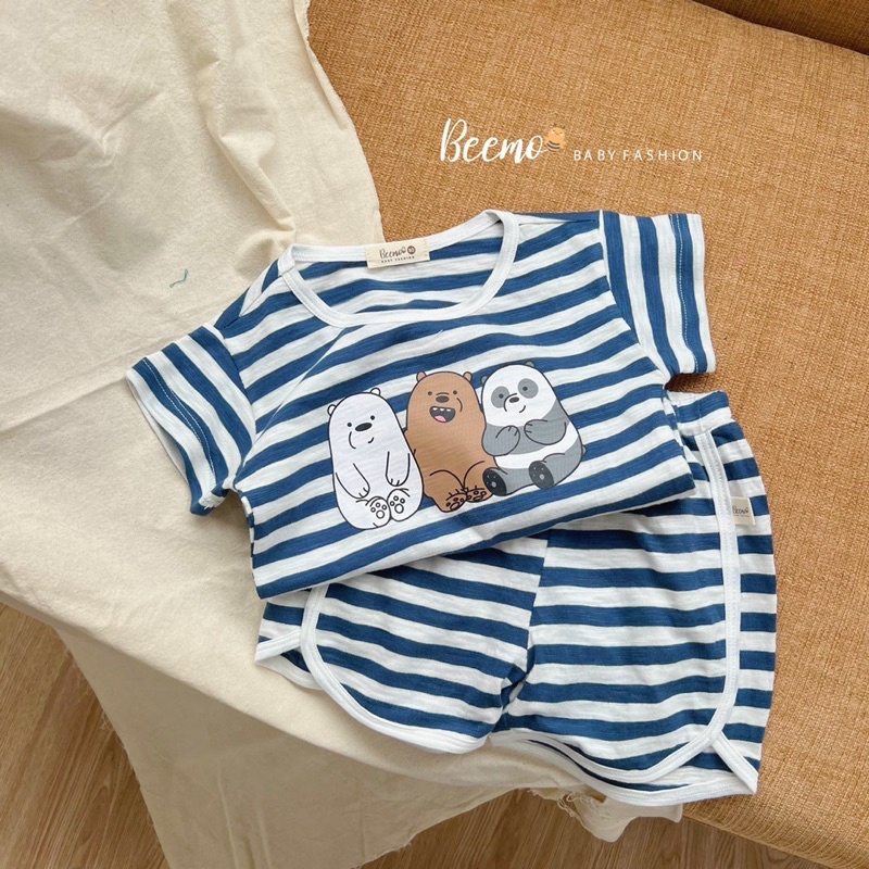 BEEMO - Bộ Cotton Kẻ Ngang Hoạt Hình We Bare Bears Siêu Hot Hit Cho Bé